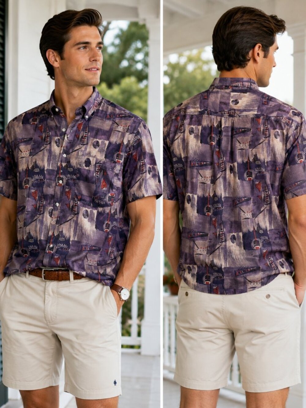Thai Silk by Apple Men’s Pure Silk Abstract Print Short Sleeve Shirt